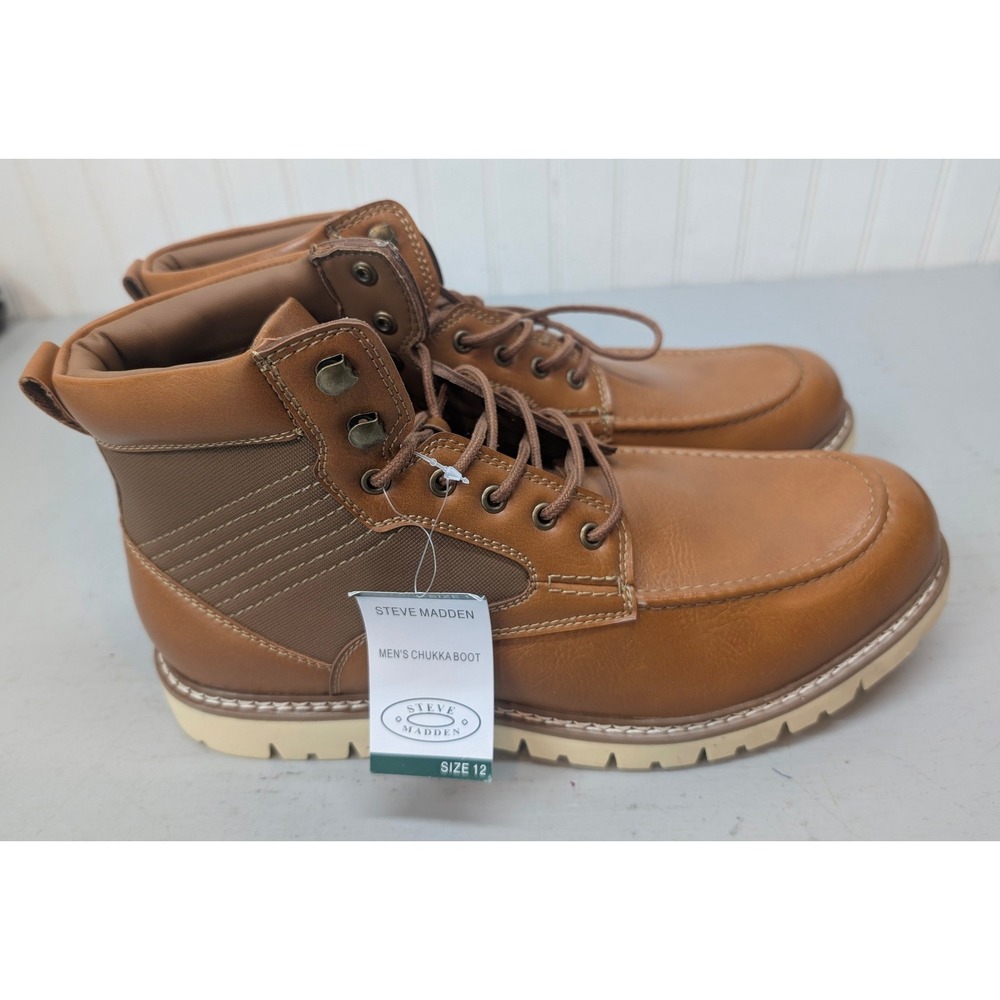 Steve‎ Madden P-Bleekr Chukka Boots Cognac Brown Moc Toe Men's 12 Lace Up NEW